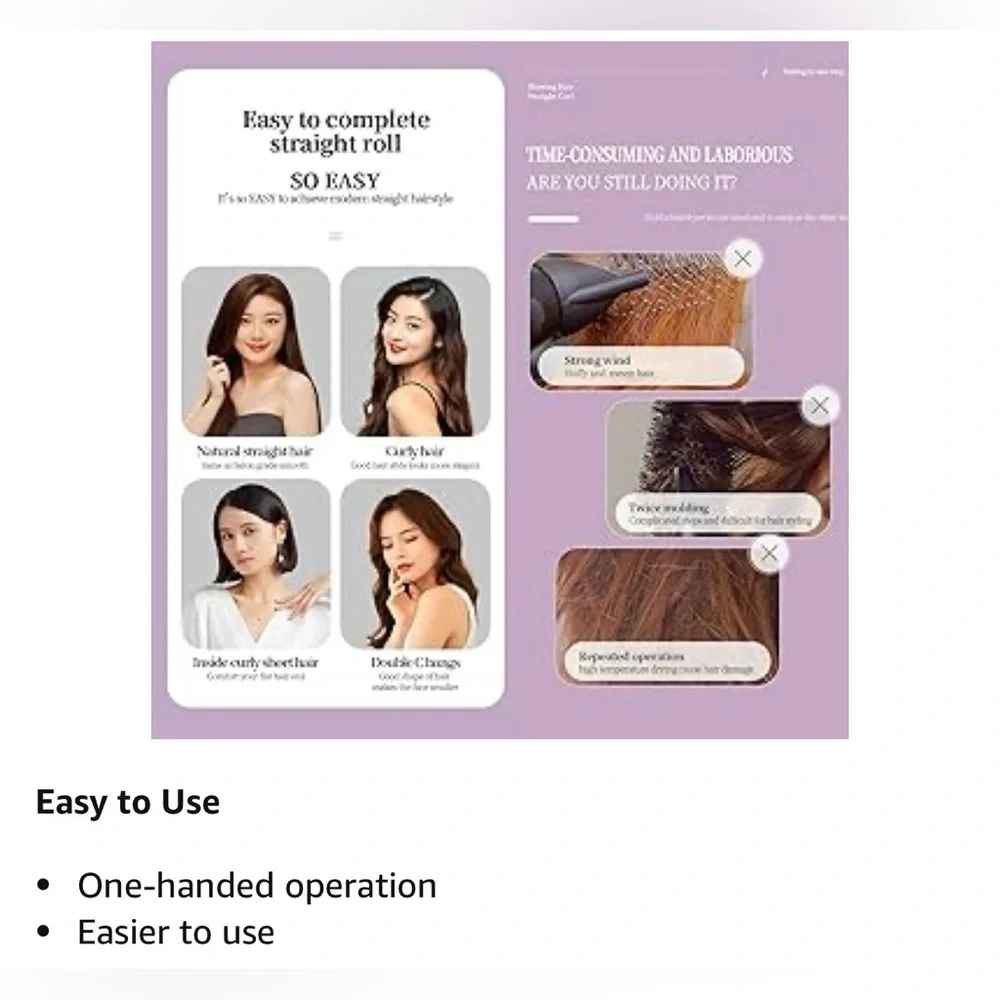 Hair Straightener Brush - Ring Hair Straightener Comb & Hair Dryer 2 in 1